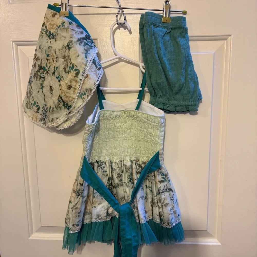 Well Dressed Wolf 2T Girls Silk Blend Floral Fairy Dress Teal Bloomers, Arm Caps